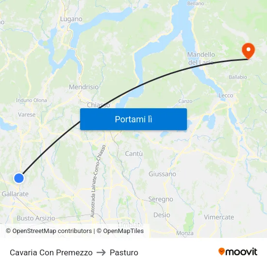 Cavaria Con Premezzo to Pasturo map