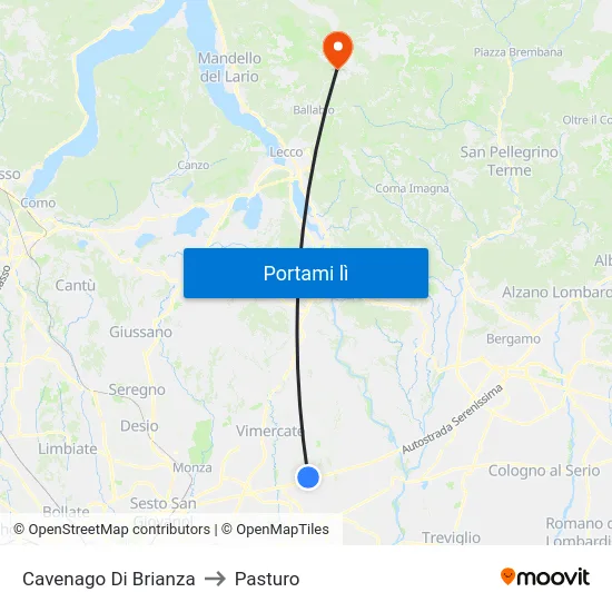 Cavenago Di Brianza to Pasturo map