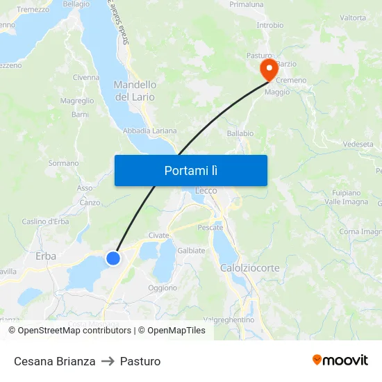 Cesana Brianza to Pasturo map