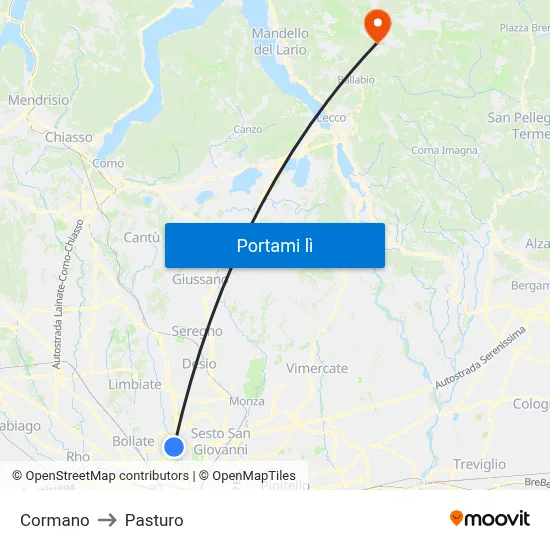 Cormano to Pasturo map