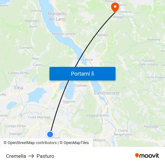 Cremella to Pasturo map