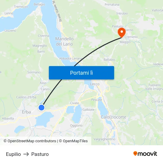 Eupilio to Pasturo map