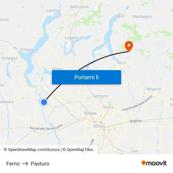 Ferno to Pasturo map