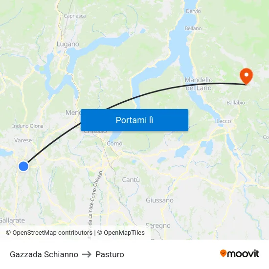 Gazzada Schianno to Pasturo map