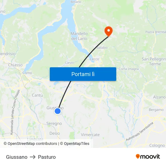 Giussano to Pasturo map