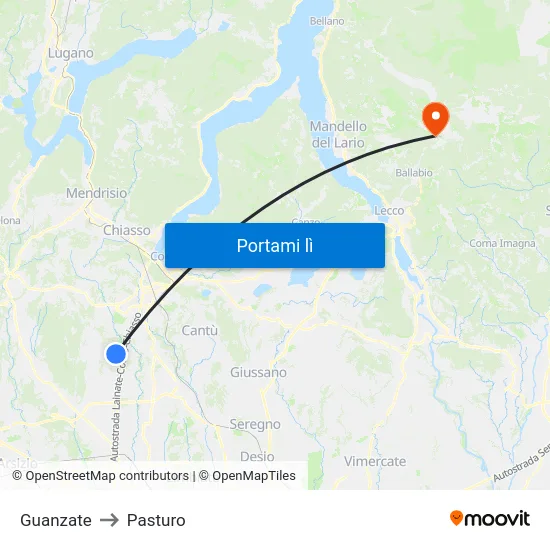 Guanzate to Pasturo map