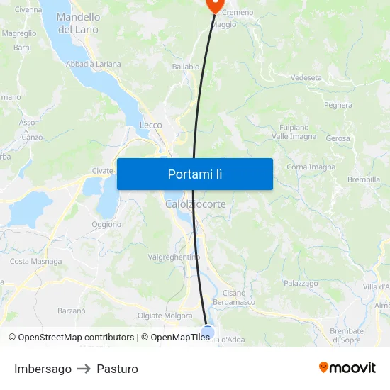 Imbersago to Pasturo map
