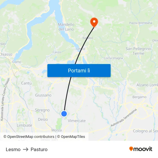 Lesmo to Pasturo map