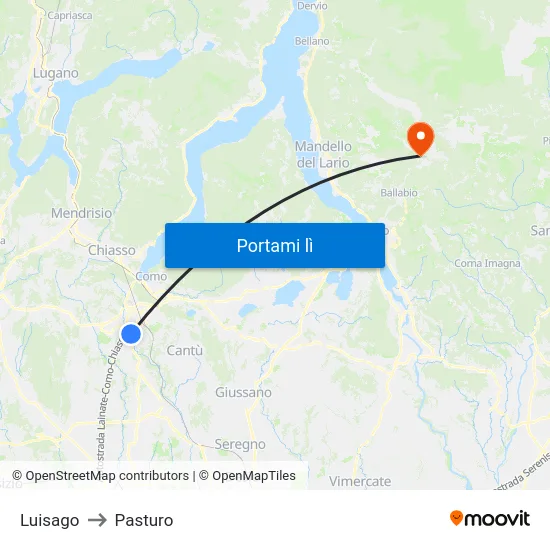 Luisago to Pasturo map