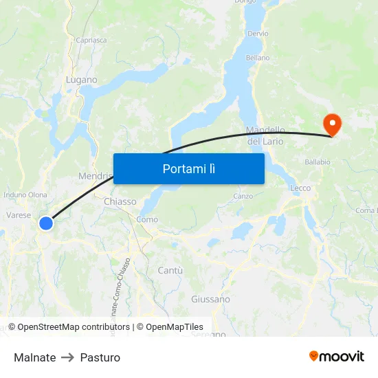 Malnate to Pasturo map