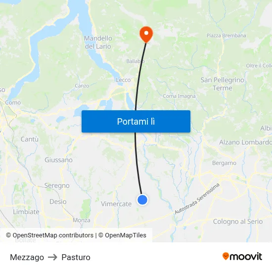 Mezzago to Pasturo map