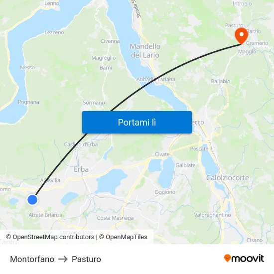 Montorfano to Pasturo map