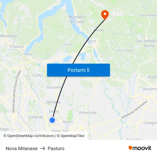 Nova Milanese to Pasturo map