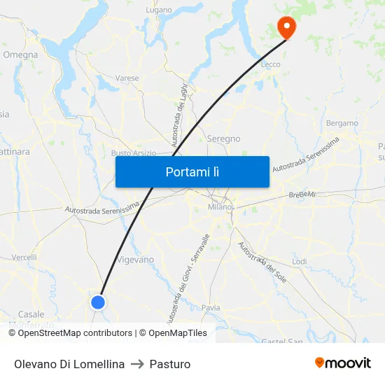 Olevano Di Lomellina to Pasturo map