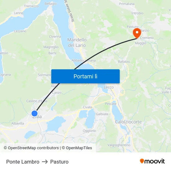 Ponte Lambro to Pasturo map