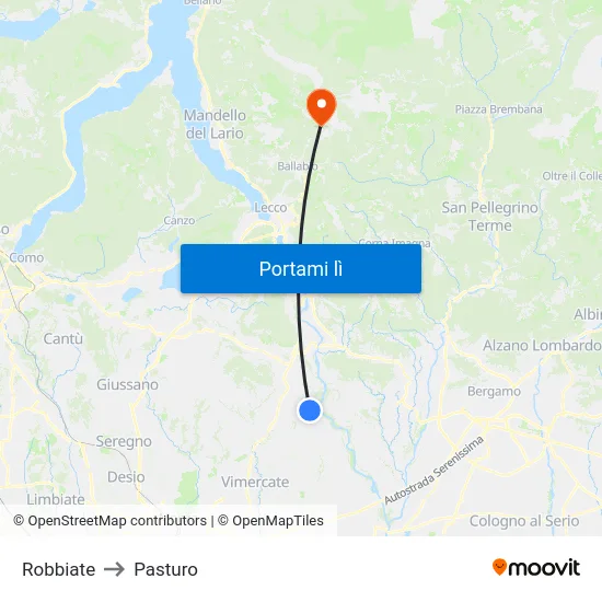 Robbiate to Pasturo map