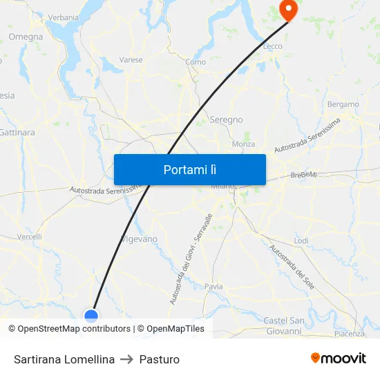 Sartirana Lomellina to Pasturo map