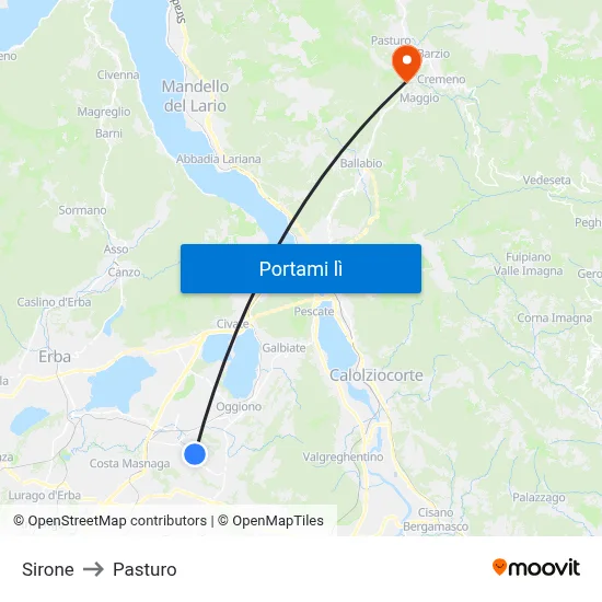Sirone to Pasturo map