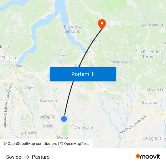 Sovico to Pasturo map