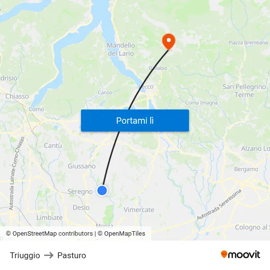 Triuggio to Pasturo map
