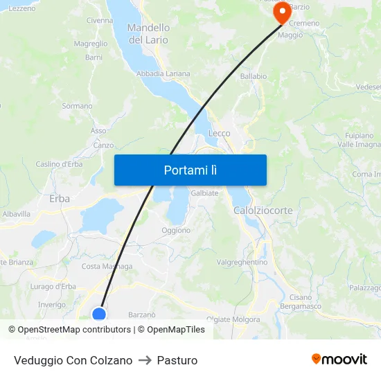 Veduggio Con Colzano to Pasturo map