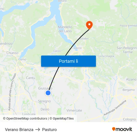 Verano Brianza to Pasturo map