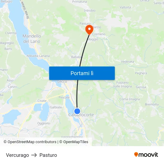Vercurago to Pasturo map