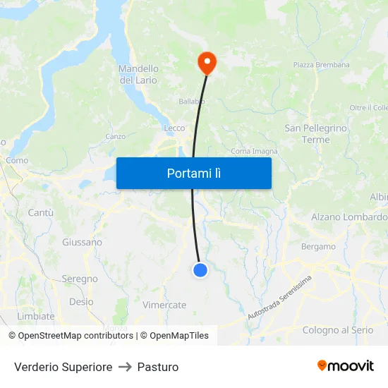 Verderio Superiore to Pasturo map