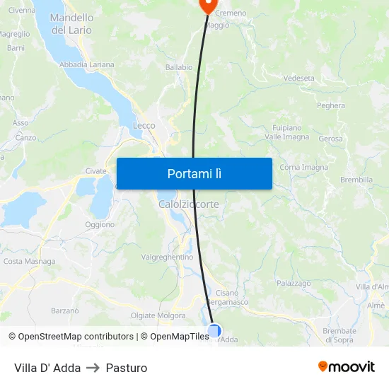Villa D' Adda to Pasturo map