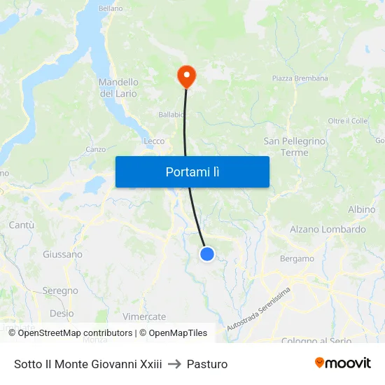 Sotto Il Monte Giovanni Xxiii to Pasturo map