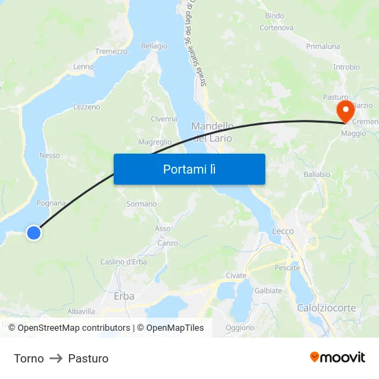 Torno to Pasturo map