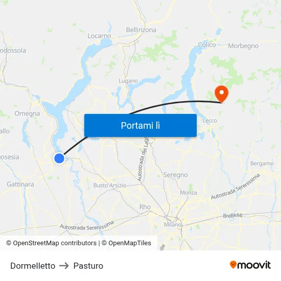 Dormelletto to Pasturo map