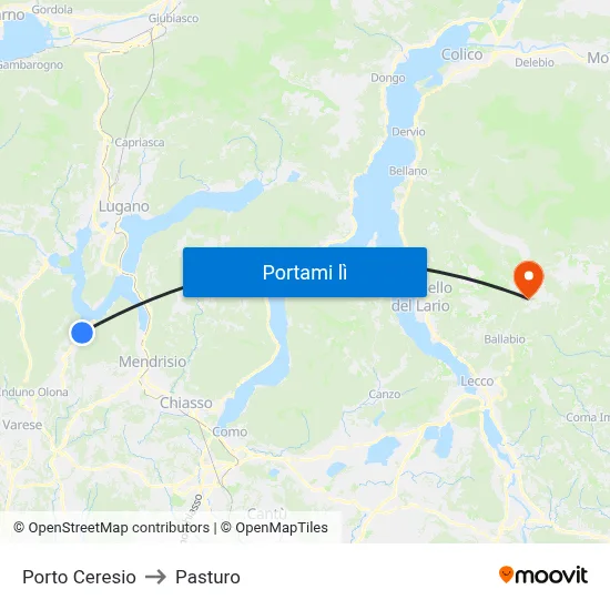 Porto Ceresio to Pasturo map