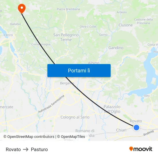 Rovato to Pasturo map