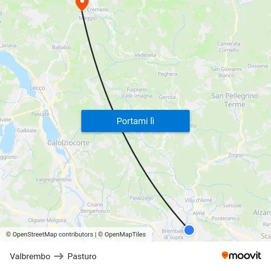 Valbrembo to Pasturo map