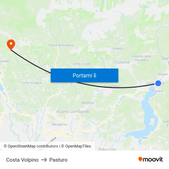 Costa Volpino to Pasturo map
