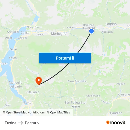 Fusine to Pasturo map