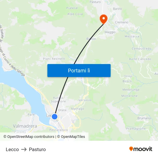 Lecco to Pasturo map