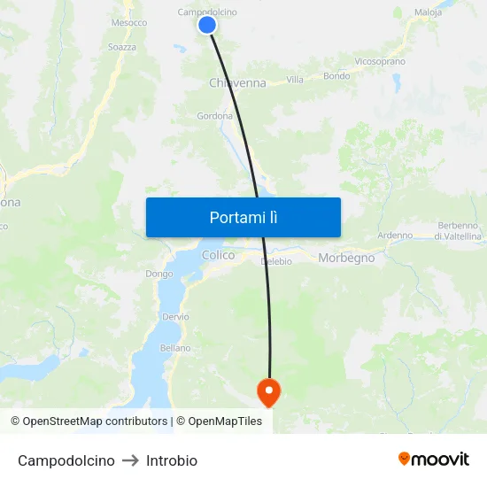 Campodolcino to Introbio map