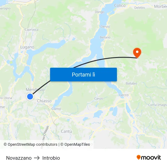 Novazzano to Introbio map