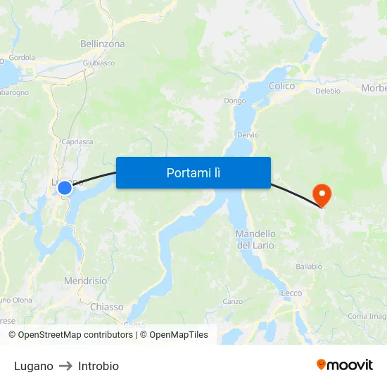 Lugano to Introbio map