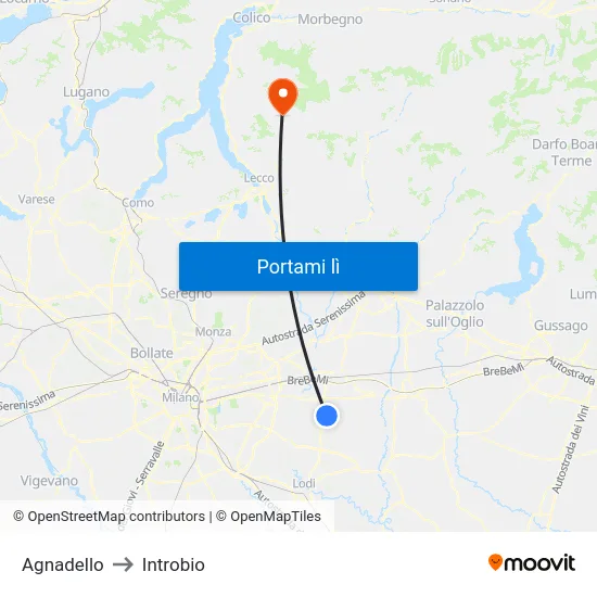 Agnadello to Introbio map