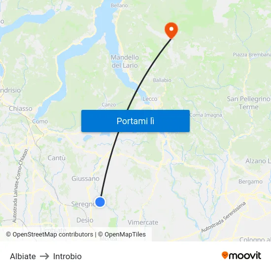 Albiate to Introbio map