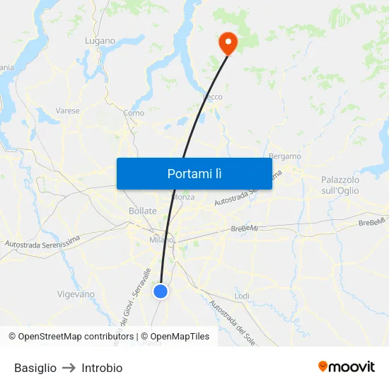 Basiglio to Introbio map