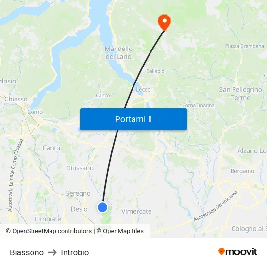 Biassono to Introbio map