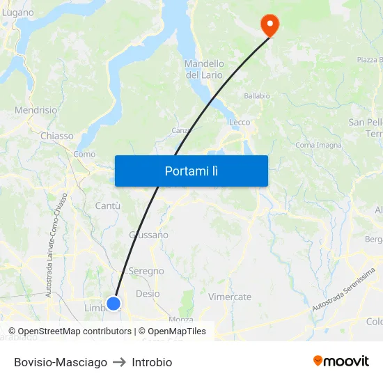Bovisio-Masciago to Introbio map