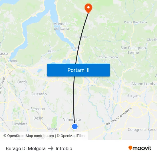 Burago Di Molgora to Introbio map