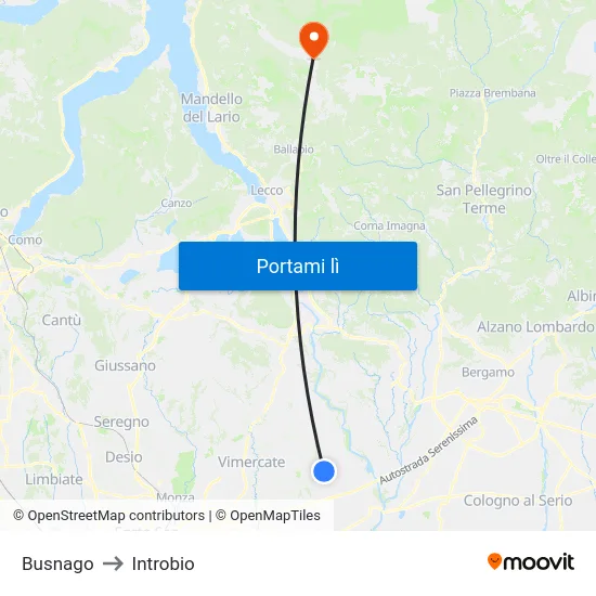 Busnago to Introbio map
