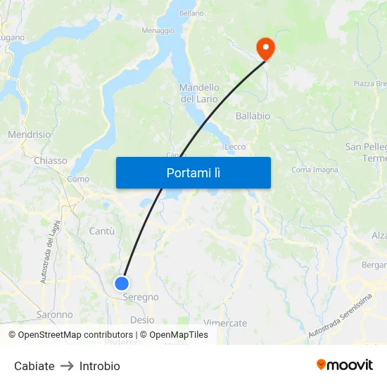 Cabiate to Introbio map