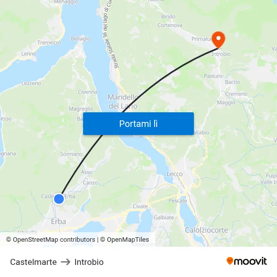 Castelmarte to Introbio map